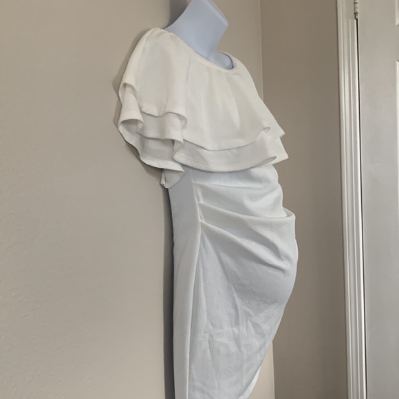 Pinkblush White Waffle Knit Off Shoulder Ruched Maternity Dress - Picture 6 of 12